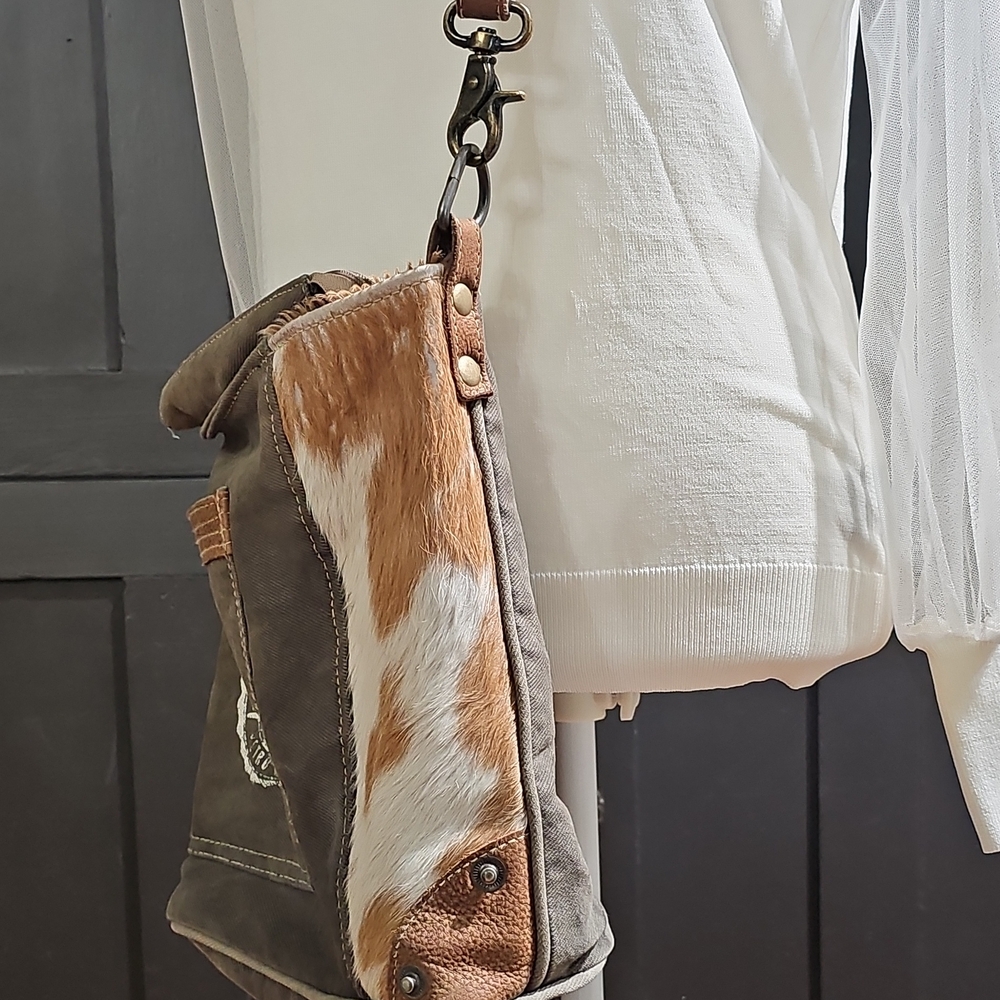 Myra Bag Beige Canvas Interior with Brown Trim Bucket Purse - Picture 5 of 10